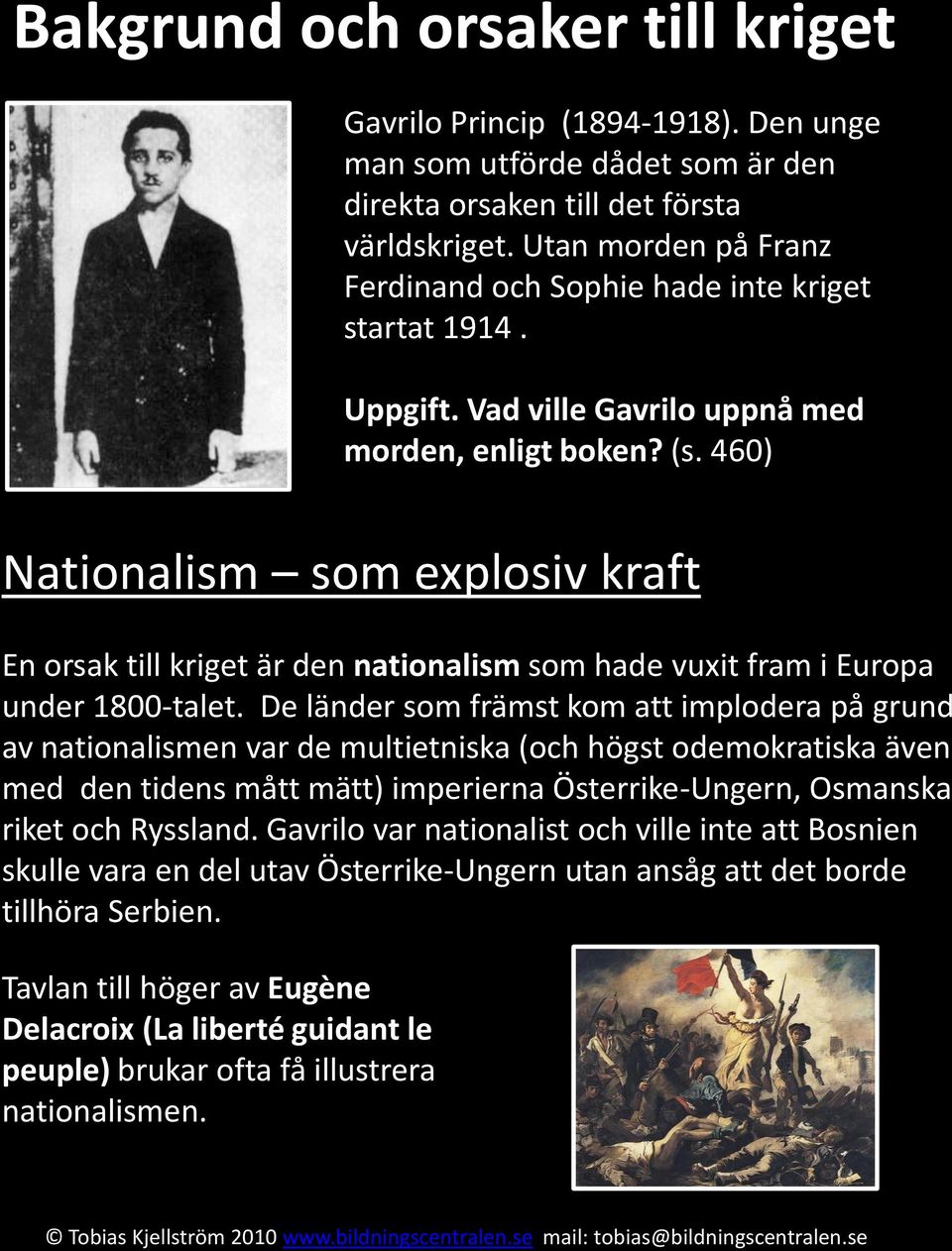 460) Nationalism som explosiv kraft En orsak till kriget är den nationalism som hade vuxit fram i Europa under 1800-talet.