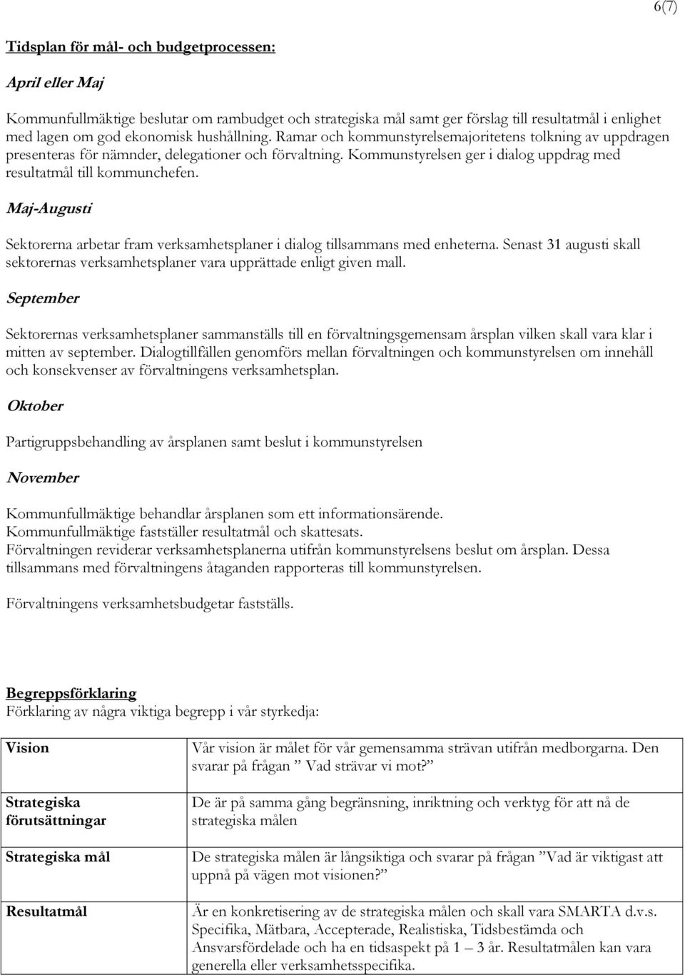 Maj-Augusti Sektorerna arbetar fram verksamhetsplaner i dialog tillsammans med enheterna. Senast 31 augusti skall sektorernas verksamhetsplaner vara upprättade enligt given mall.