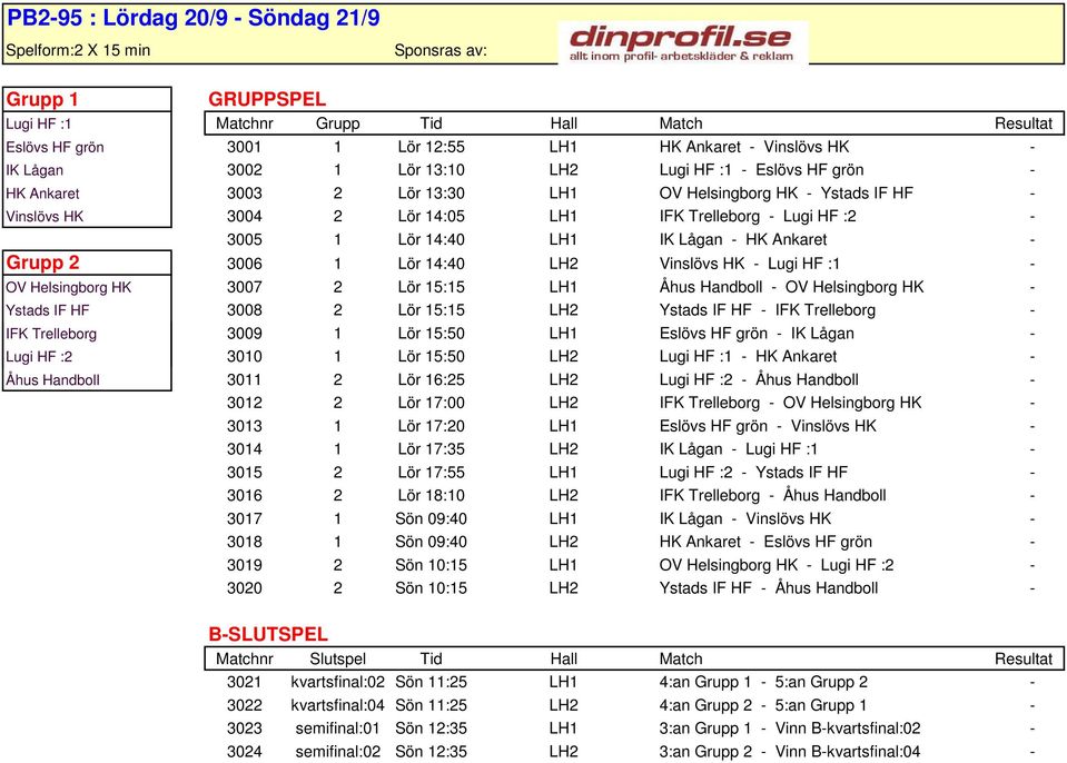 Ankaret - Grupp 2 3006 1 Lör 14:40 LH2 Vinslövs HK - Lugi HF :1 - OV Helsingborg HK 3007 2 Lör 15:15 LH1 Åhus Handboll - OV Helsingborg HK - Ystads IF HF 3008 2 Lör 15:15 LH2 Ystads IF HF - IFK