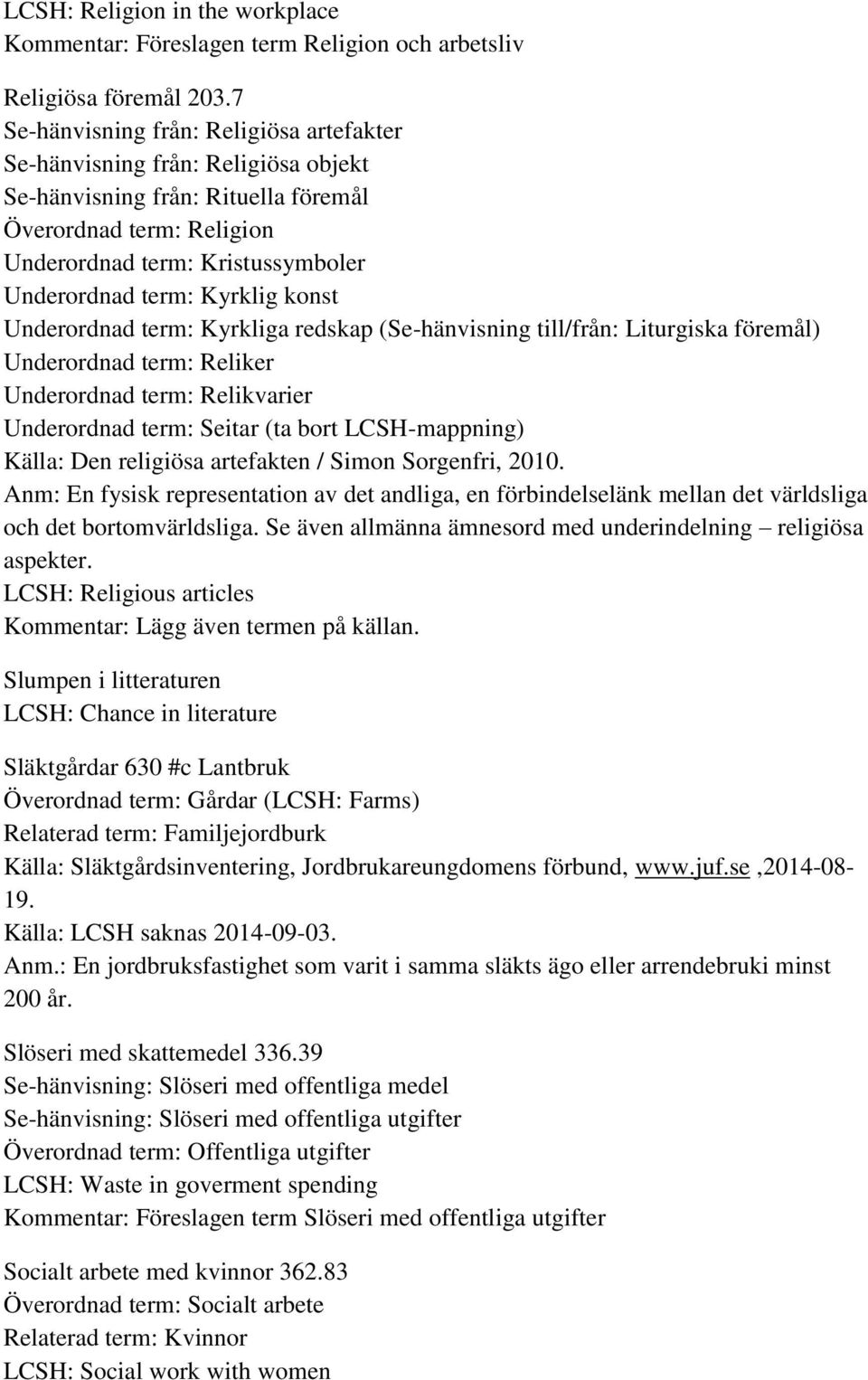 Kyrklig konst Underordnad term: Kyrkliga redskap (Se-hänvisning till/från: Liturgiska föremål) Underordnad term: Reliker Underordnad term: Relikvarier Underordnad term: Seitar (ta bort LCSH-mappning)