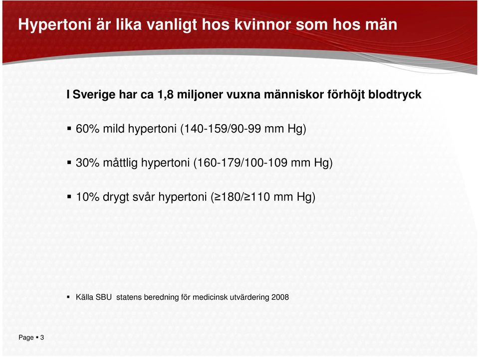 mm Hg) 30% måttlig hypertoni (160-179/100-109 mm Hg) 10% drygt svår hypertoni