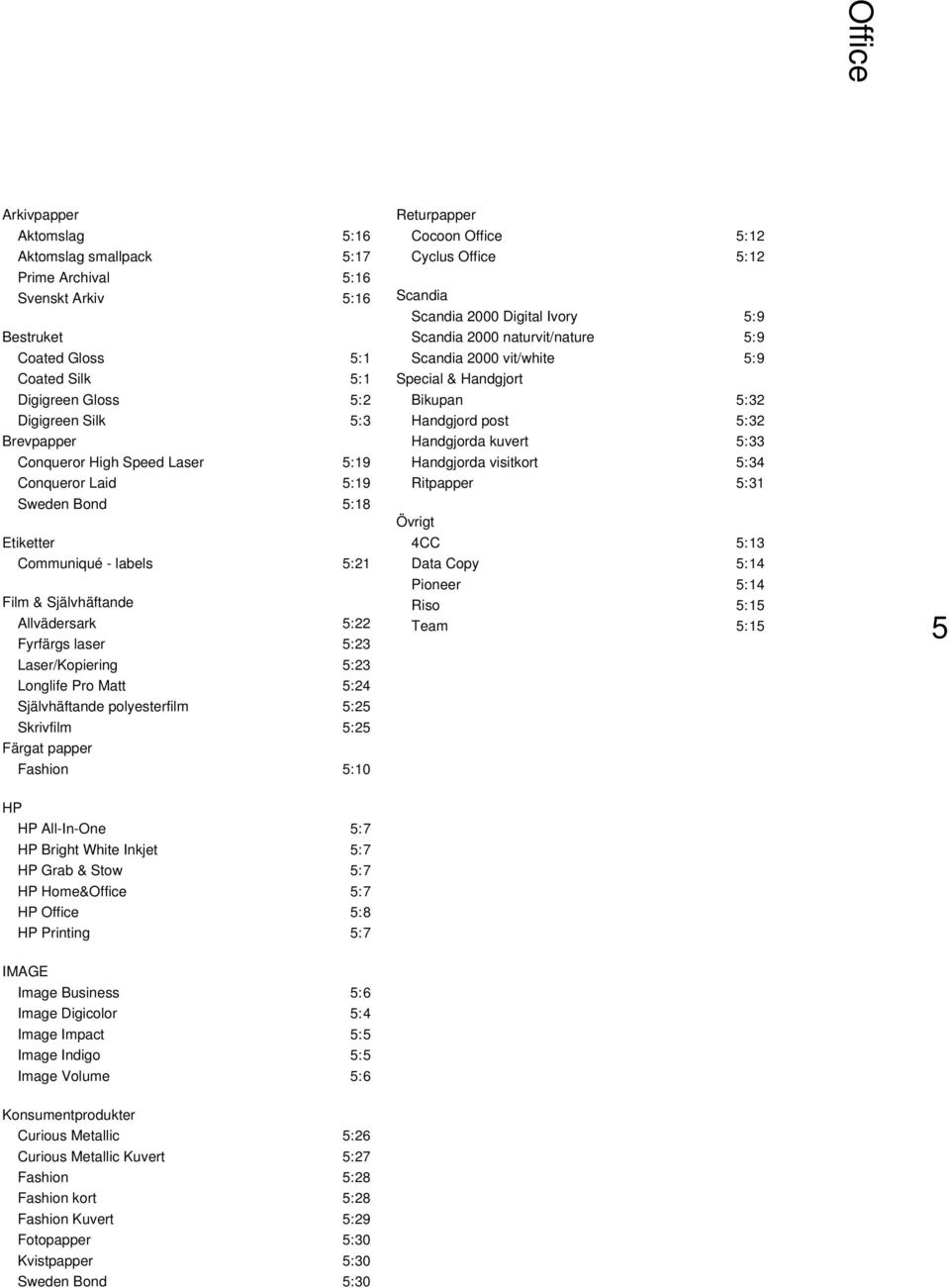 Pro Matt 5:24 Självhäftande polyesterfilm 5:25 Skrivfilm 5:25 Färgat papper Fashion 5:10 H HP HP All-In-One 5:7 HP Bright White Inkjet 5:7 HP Grab & Stow 5:7 HP Home&Office 5:7 HP Office 5:8 HP
