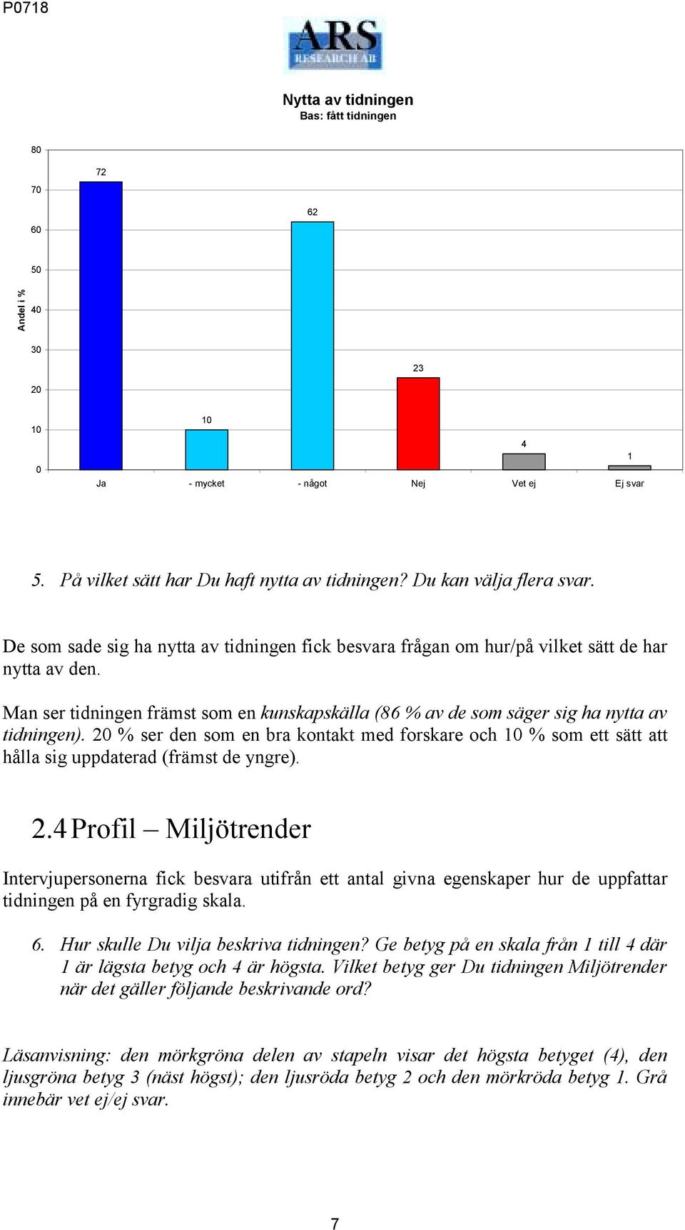 Man ser tidningen främst som en kunskapskälla (86 % av de som säger sig ha nytta av tidningen).