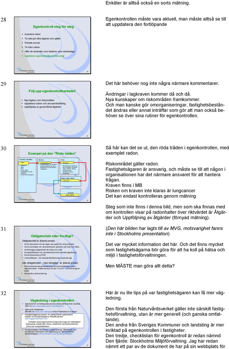 rutiner Utför de kontroller som bedöms vara nödvändiga Uppdatera egenkontrollen kontinuerligt 28 29 Följ upp egenkontrollsarbetet!