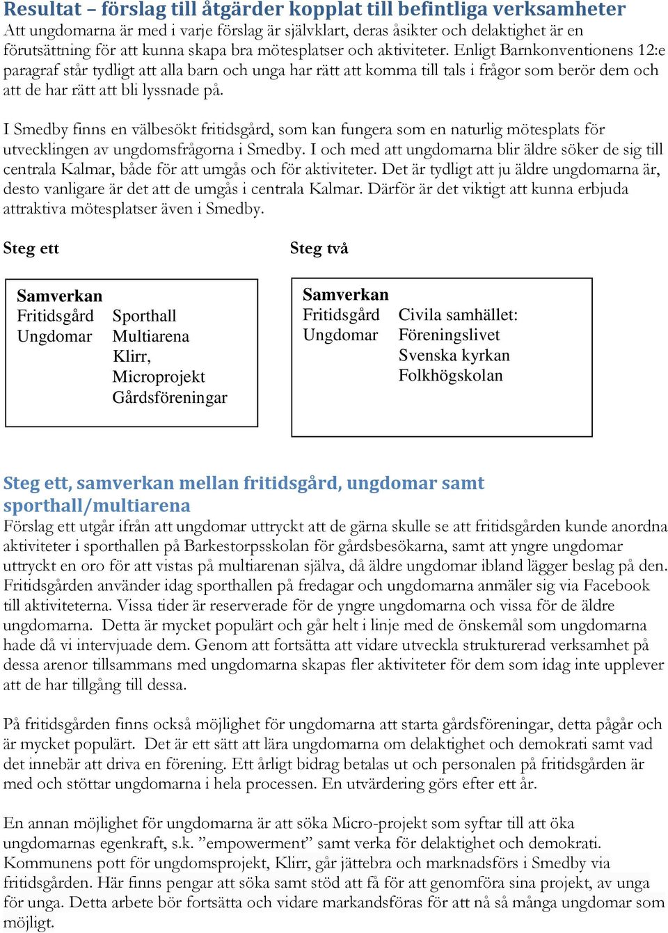 I Smedby finns en välbesökt fritidsgård, som kan fungera som en naturlig mötesplats för utvecklingen av ungdomsfrågorna i Smedby.