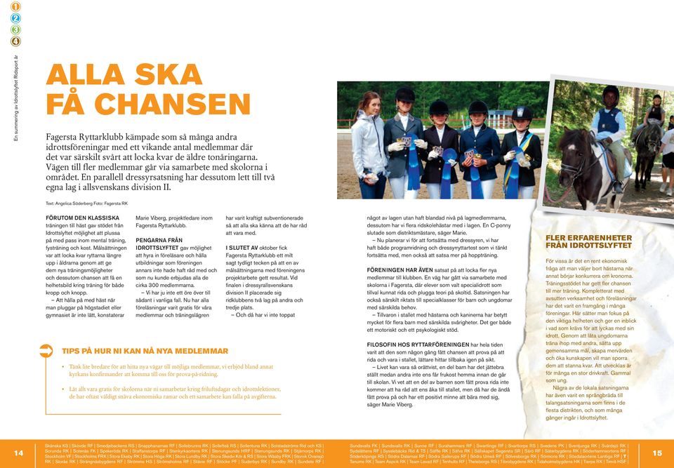 Text: Angelica Söderberg Foto: Fagersta RK förutom den klassiska träningen till häst gav stödet från Idrottslyftet möjlighet att plussa på med pass inom mental träning, fysträning och kost.