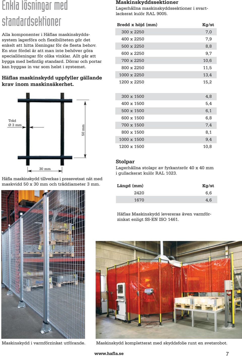 Häflas maskinskydd uppfyller gällande krav inom maskinsäkerhet. Maskinskyddssektioner Lagerhållna maskinskyddssektioner i svartlackerat kulör RAL 9005.