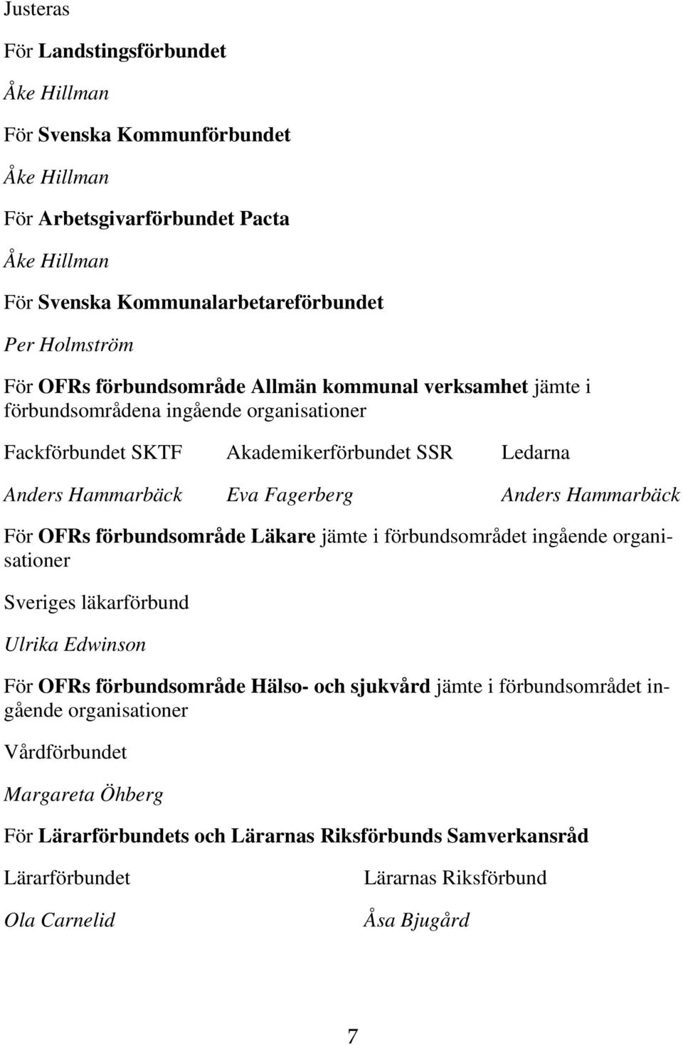 OFRs förbundsområde Läkare jämte i förbundsområdet ingående organisationer Sveriges läkarförbund Ulrika Edwinson För OFRs förbundsområde Hälso- och sjukvård jämte i förbundsområdet ingående