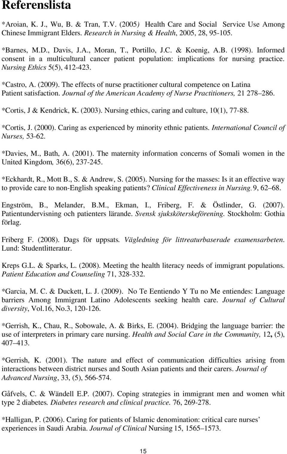 The effects of nurse practitioner cultural competence on Latina Patient satisfaction. Journal of the American Academy of Nurse Practitioners, 21 278 286. *Cortis, J & Kendrick, K. (2003).