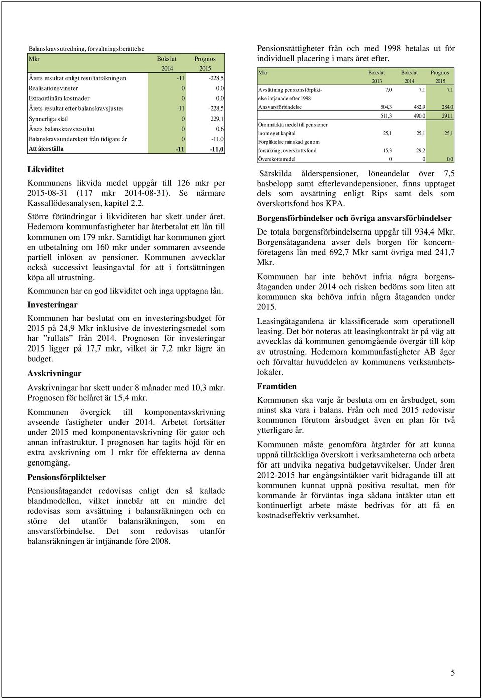 till 126 mkr per -08-31 (117 mkr 2014-08-31). Se närmare Kassaflödesanalysen, kapitel 2.2. Större förändringar i likviditeten har skett under året.
