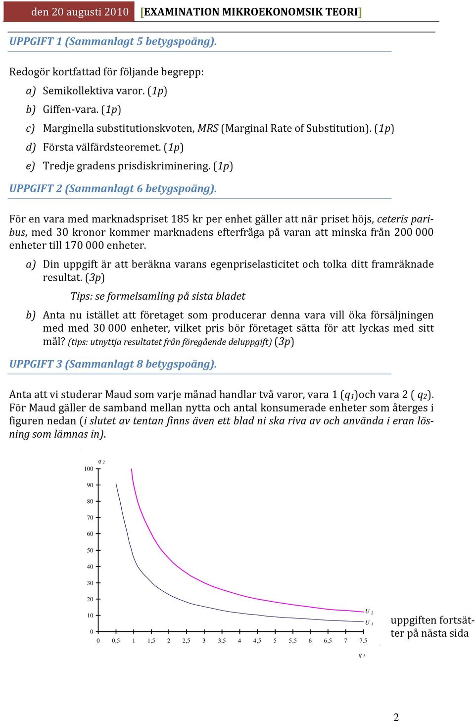 För en vara med marknadspriset 185 kr per enhet gäller att när priset höjs, ceteris paribus, med 30 kronor kommer marknadens efterfråga på varan att minska från 200 000 enheter till 170 000 enheter.