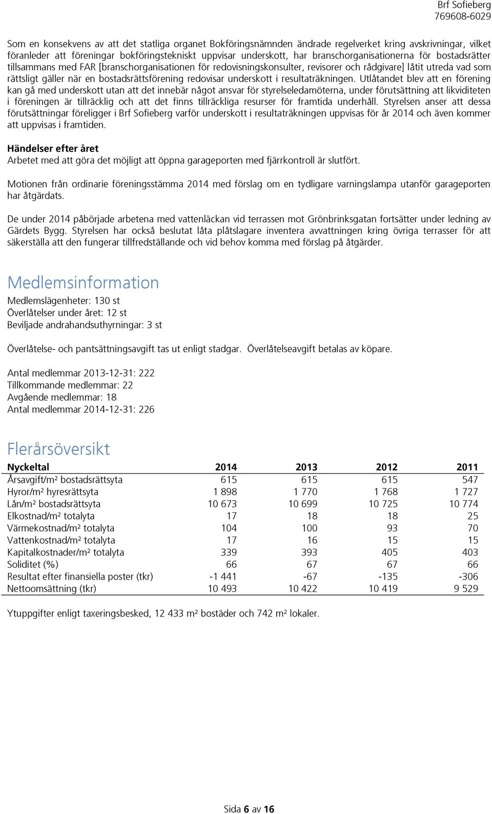 bostadsrättsförening redovisar underskott i resultaträkningen.