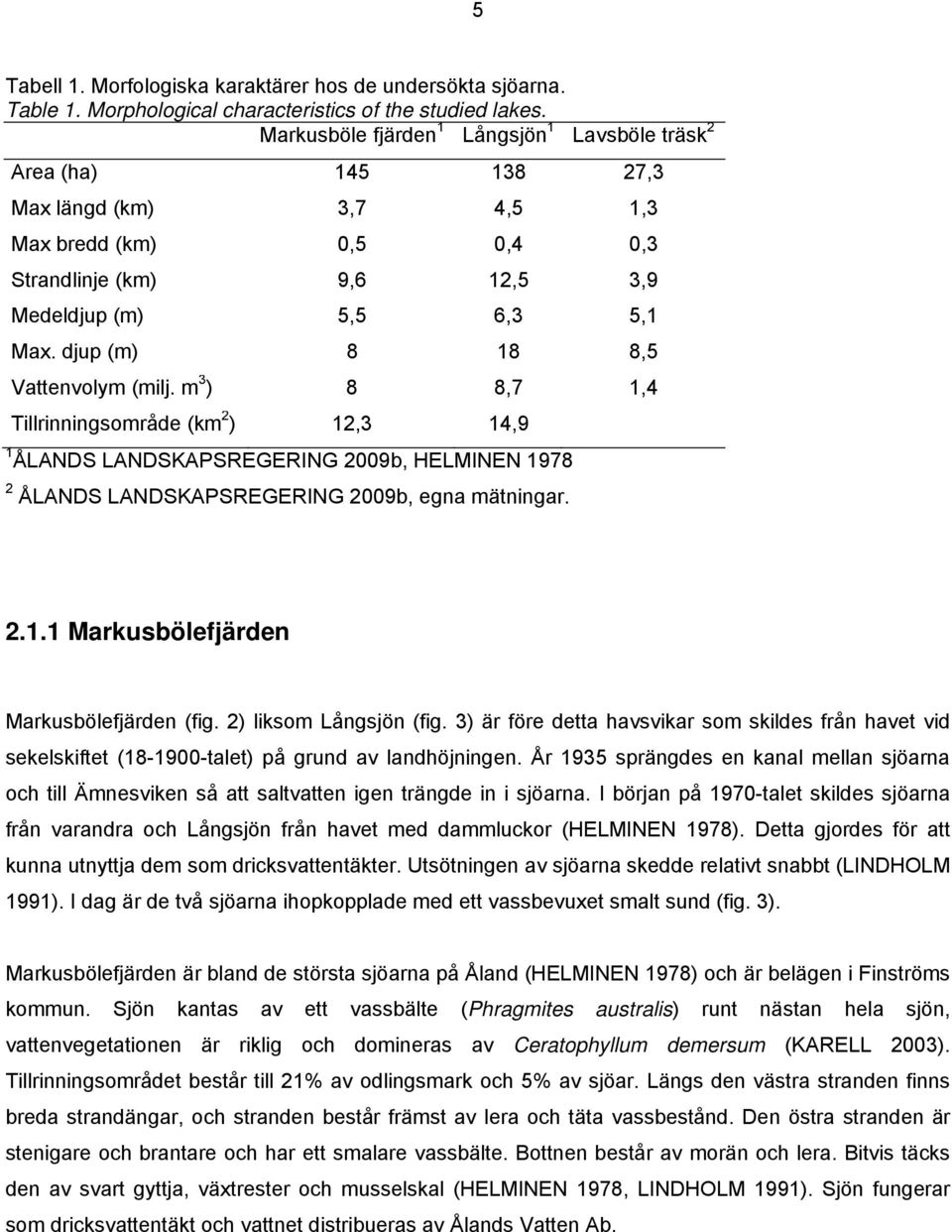 djup (m) 8 18 8,5 Vattenvolym (milj. m 3 ) 8 8,7 1,4 Tillrinningsområde (km 2 ) 12,3 14,9 1 ÅLANDS LANDSKAPSREGERING 2009b, HELMINEN 1978 2 ÅLANDS LANDSKAPSREGERING 2009b, egna mätningar. 2.1.1 Markusbölefjärden Markusbölefjärden (fig.