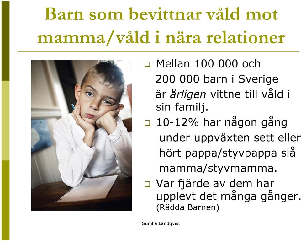 10-12% har någon gång under uppväxten sett eller hört pappa/styvpappa slå