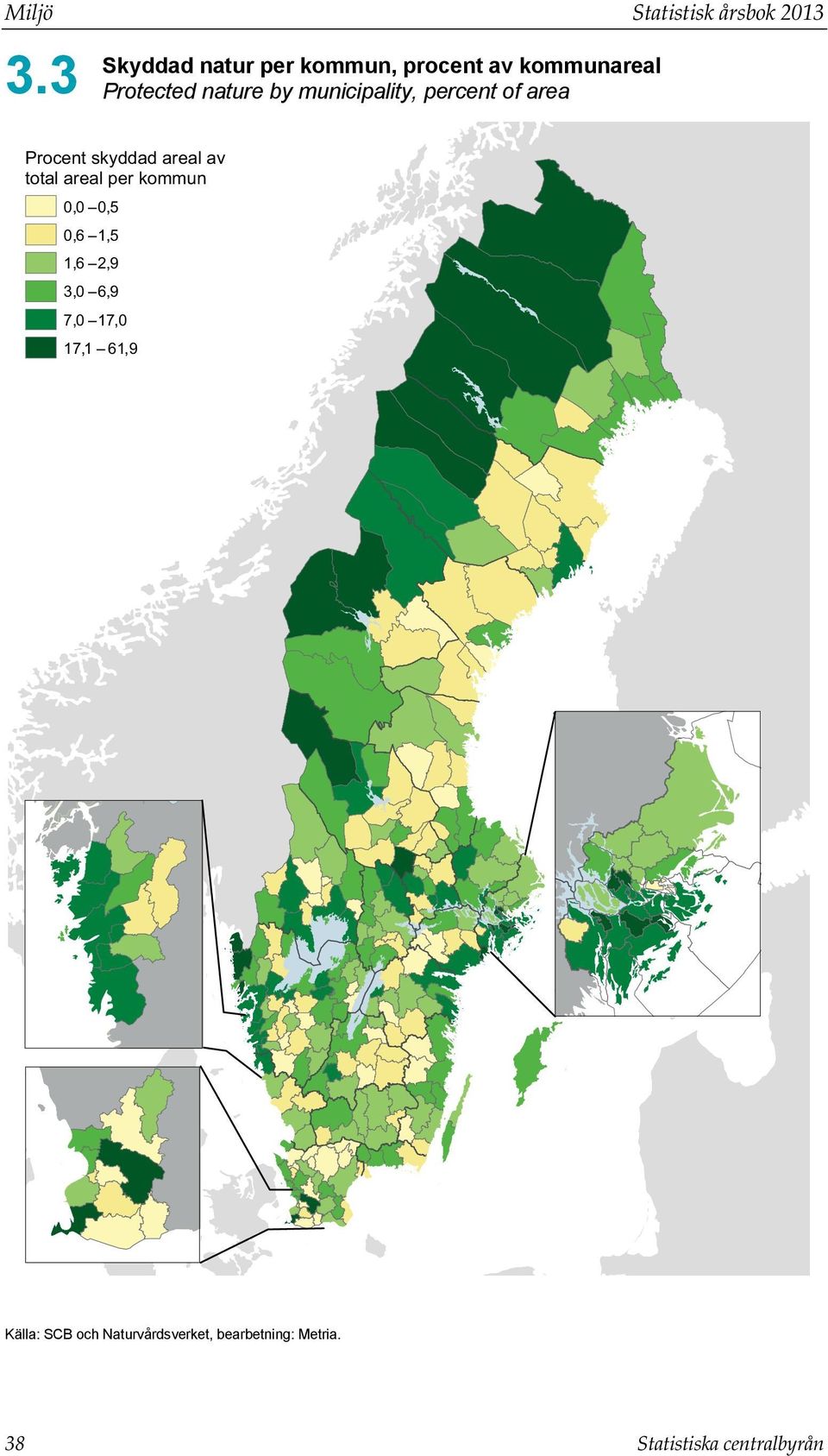 municipality, percent of area Procent skyddad areal av total areal per kommun