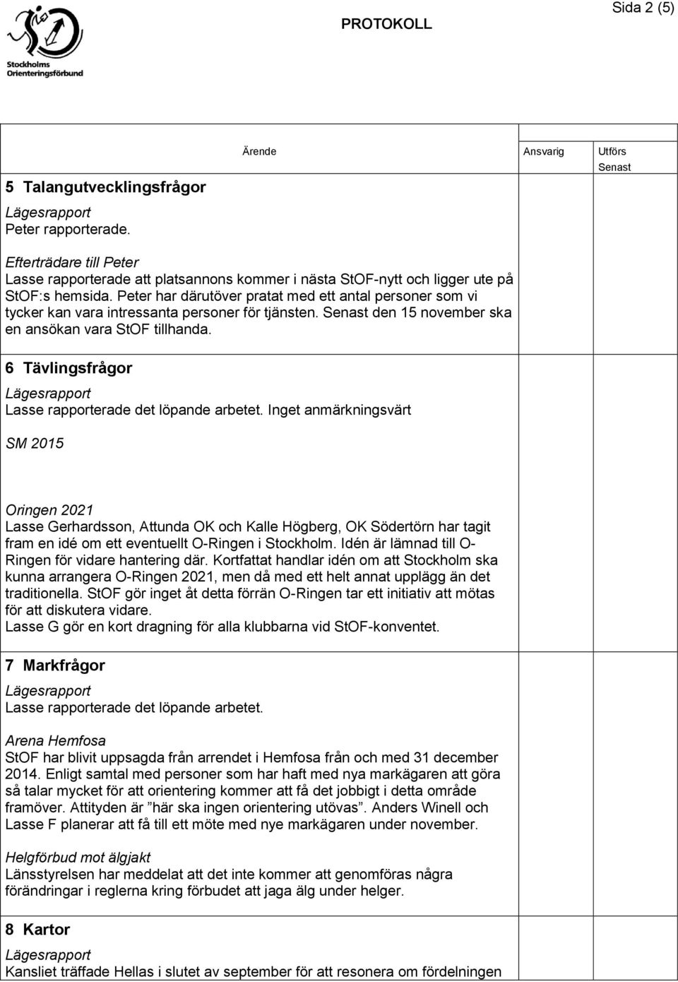 6 Tävlingsfrågor Lasse rapporterade det löpande arbetet.