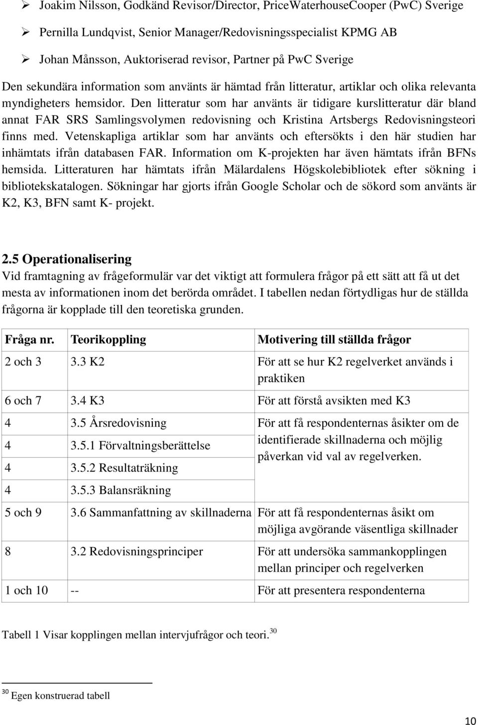 Den litteratur som har använts är tidigare kurslitteratur där bland annat FAR SRS Samlingsvolymen redovisning och Kristina Artsbergs Redovisningsteori finns med.