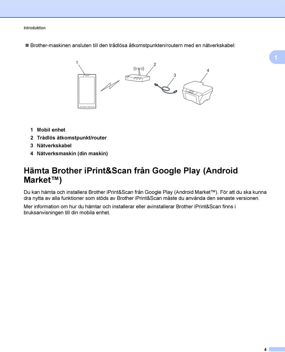 installera Brother iprint&scan från Google Play (Android Market ).