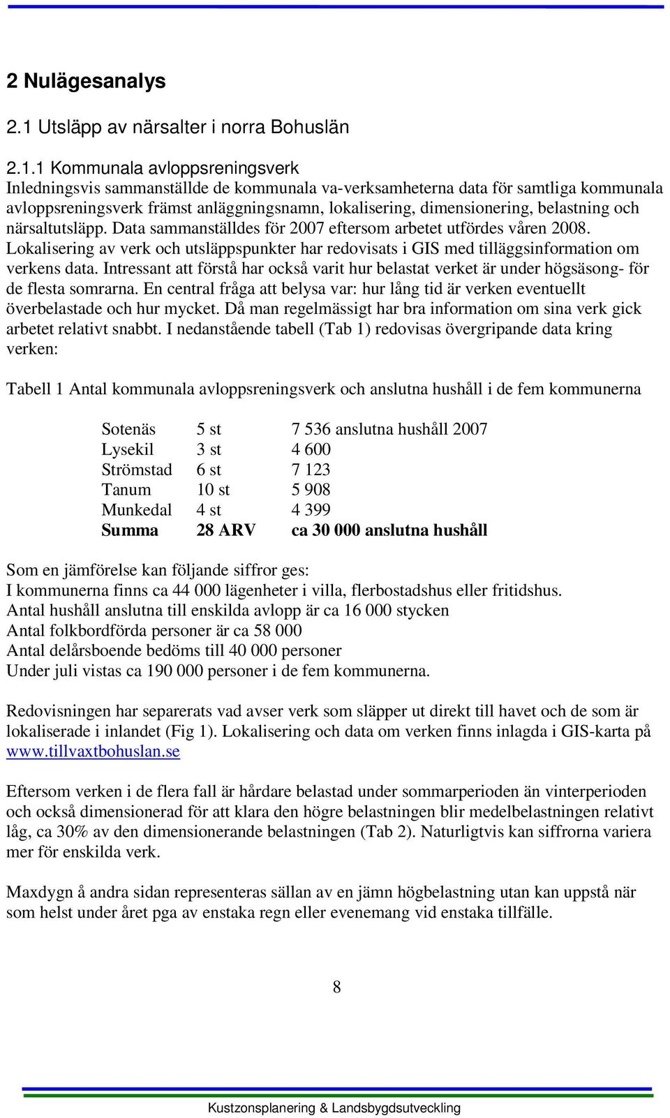 1 Kommunala avloppsreningsverk Inledningsvis sammanställde de kommunala va-verksamheterna data för samtliga kommunala avloppsreningsverk främst anläggningsnamn, lokalisering, dimensionering,