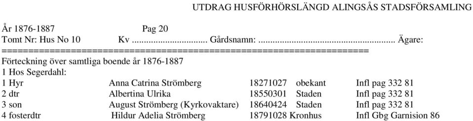 81 2 dtr Albertina Ulrika 18550301 Staden Infl pag 332 81 3 son August Strömberg