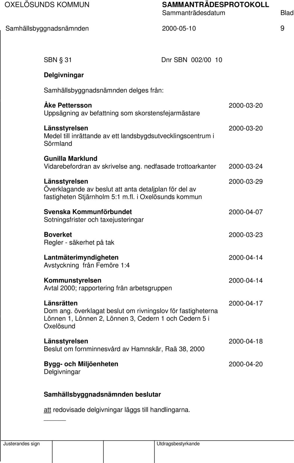 nedfasade trottoarkanter 2000-03-24 Länsstyrelsen 2000-03-29 Överklagande av beslut att anta detaljplan för del av fastigheten Stjärnholm 5:1 m.fl.