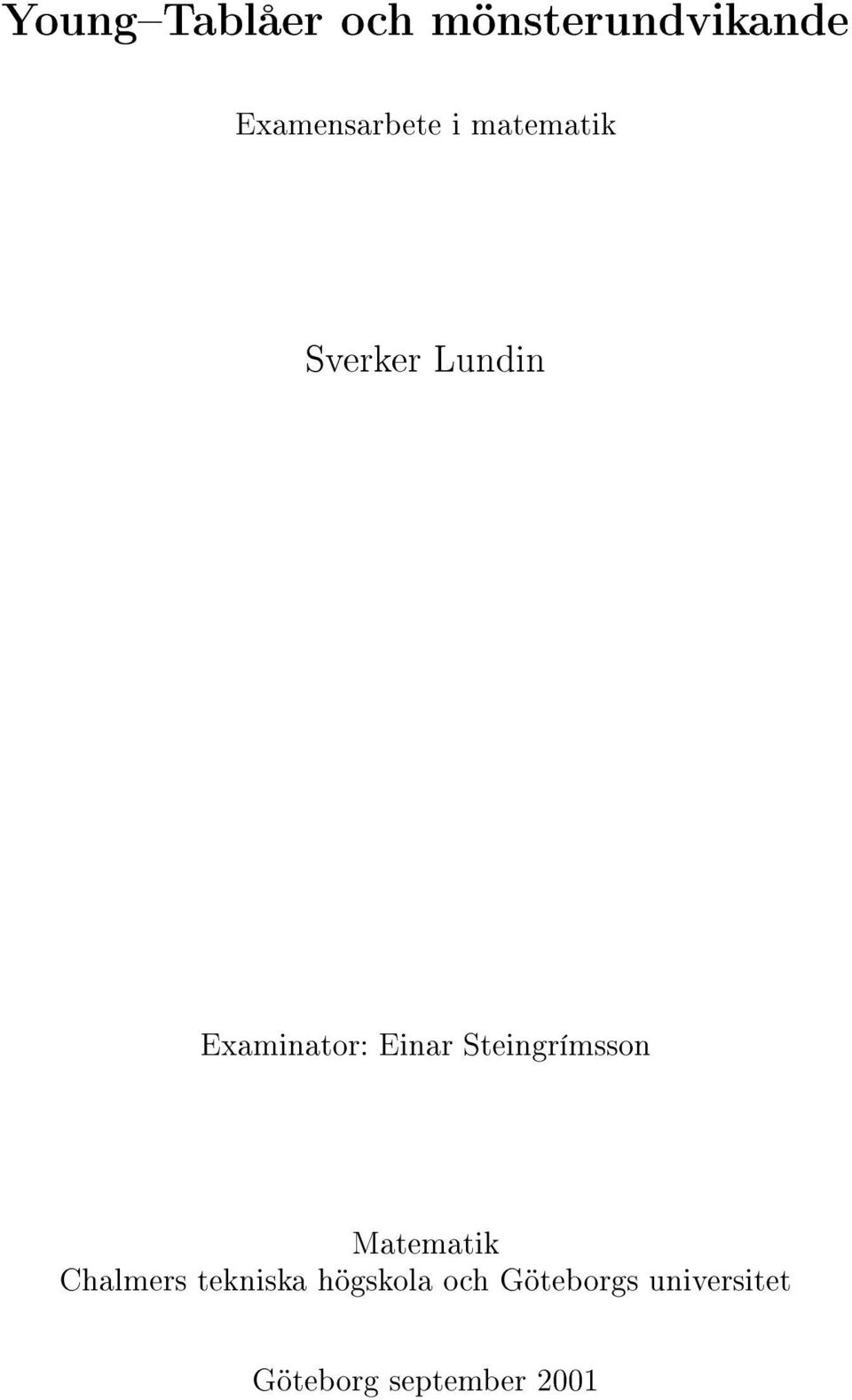 Steingr msson Matematik Chalmers tekniska h