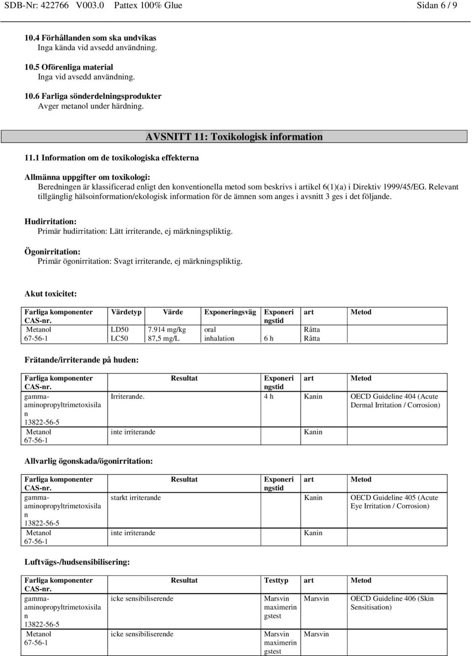 6(1)(a) i Direktiv 1999/45/EG. Relevant tillgänglig hälsoinformation/ekologisk information för de ämnen som anges i avsnitt 3 ges i det följande.