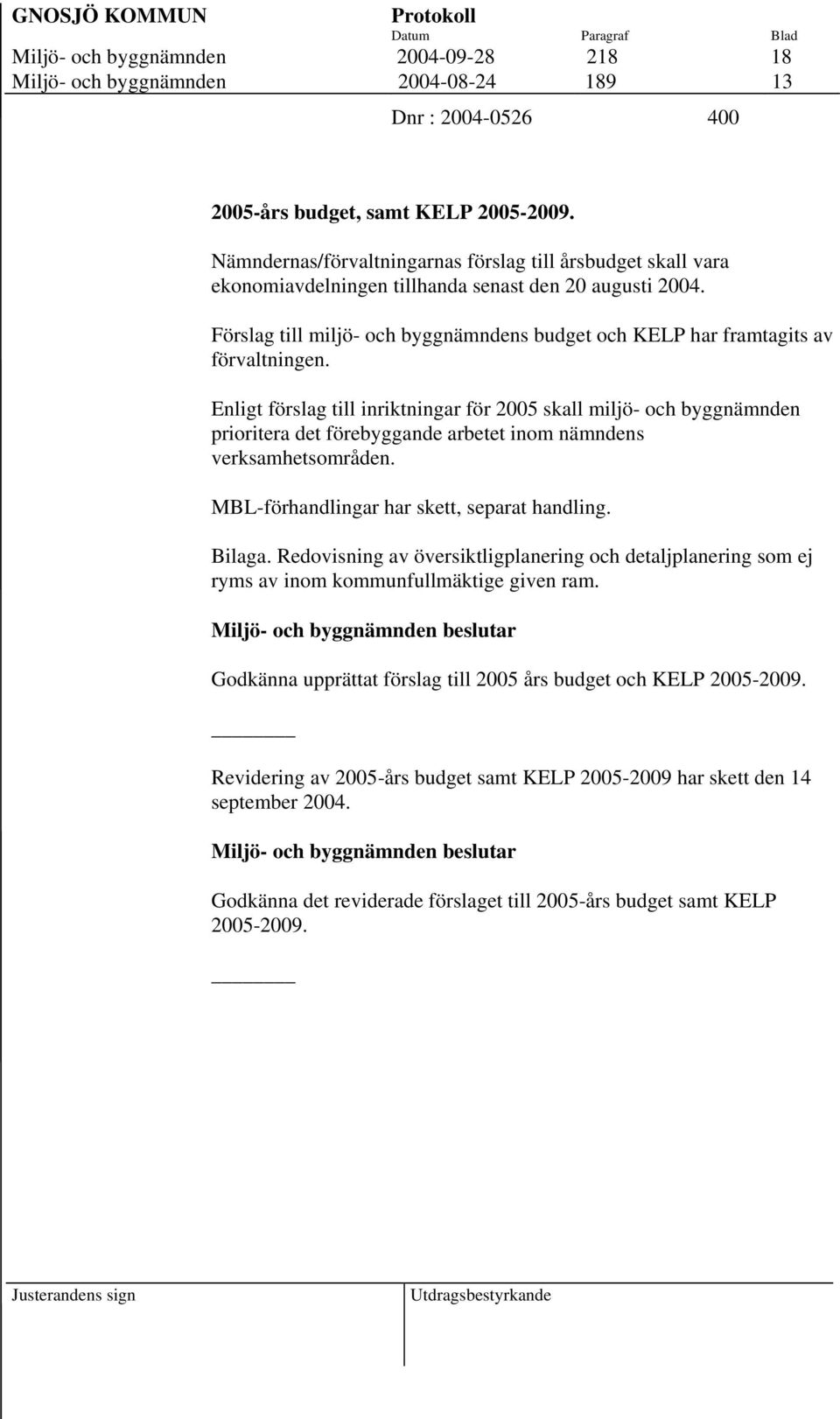 Förslag till miljö- och byggnämndens budget och KELP har framtagits av förvaltningen.