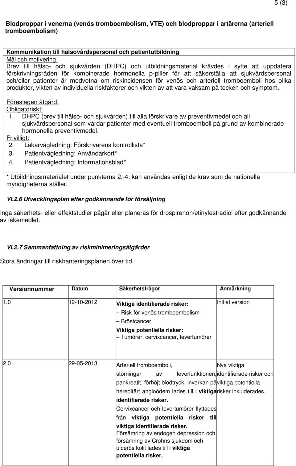 är medvetna om riskincidensen för venös och arteriell tromboemboli hos olika produkter, vikten av individuella riskfaktorer och vikten av att vara vaksam på tecken och symptom.