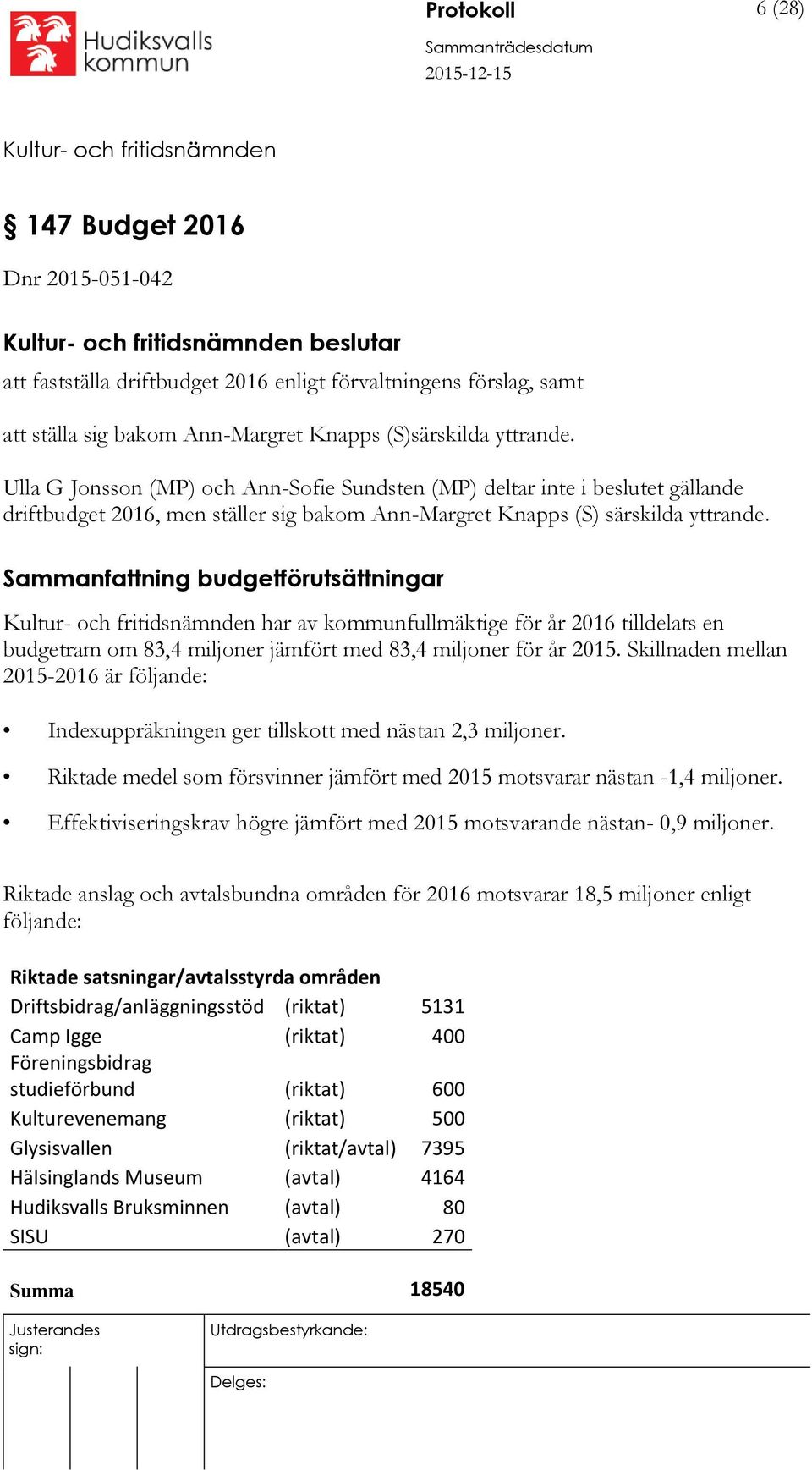 Sammanfattning budgetförutsättningar har av kommunfullmäktige för år 2016 tilldelats en budgetram om 83,4 miljoner jämfört med 83,4 miljoner för år 2015.