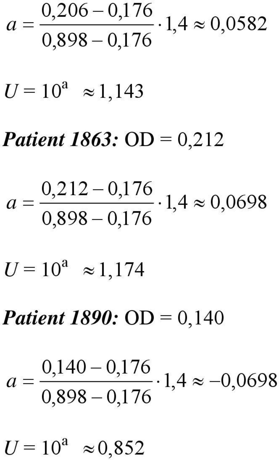 0,0698 U = 10 1,174 Patient 1890: