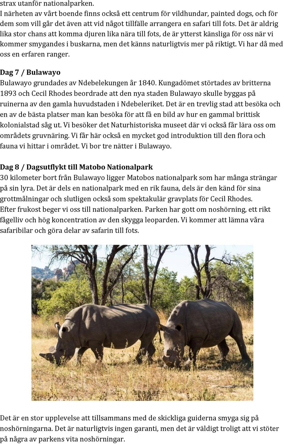 Vi har då med oss en erfaren ranger. Dag 7 / Bulawayo Bulawayo grundades av Ndebelekungen år 1840.