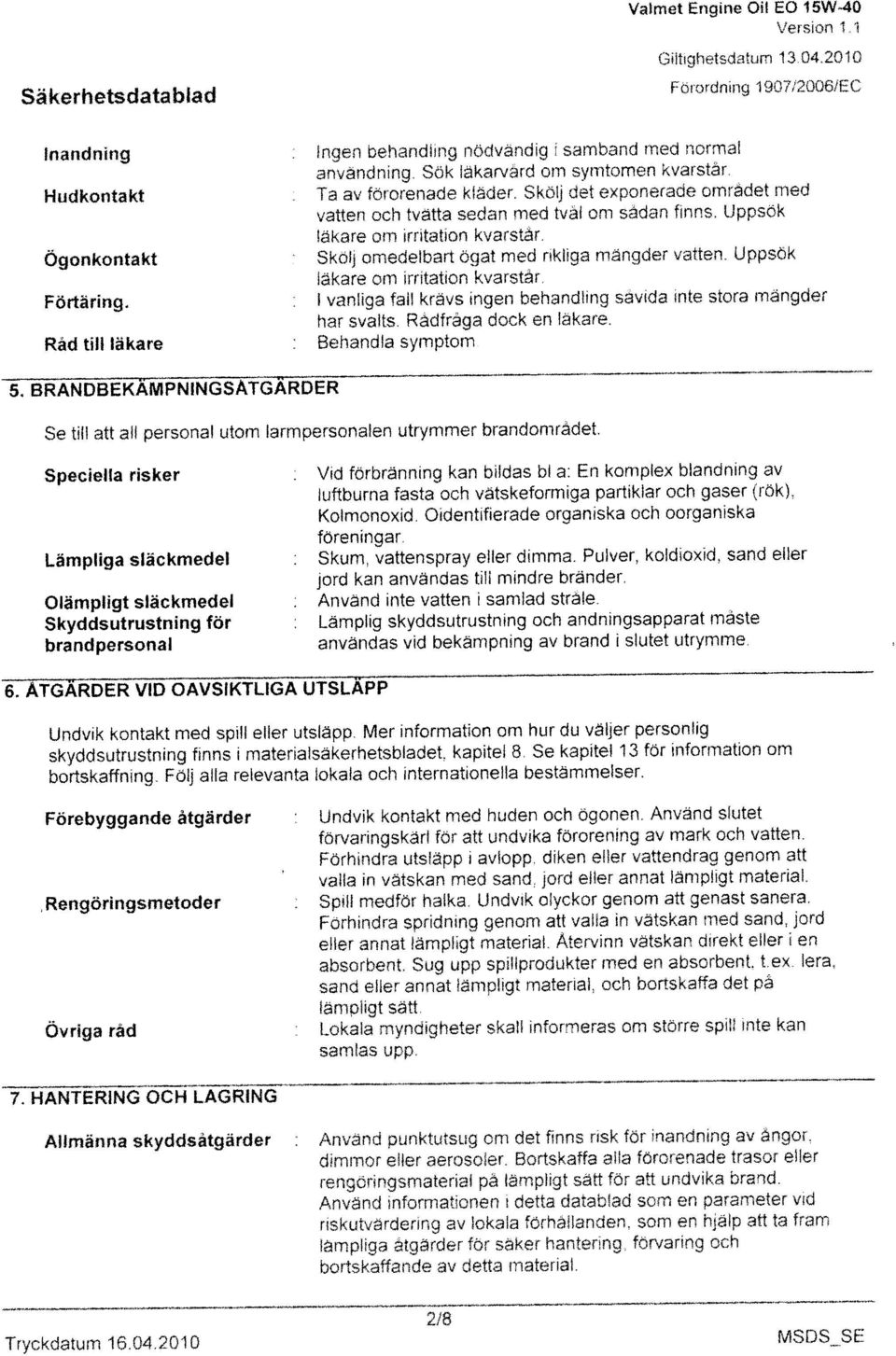 Säkerhetsdatablad Förordning 1 907/2006/EC Gi{tighetsdaturn 13042