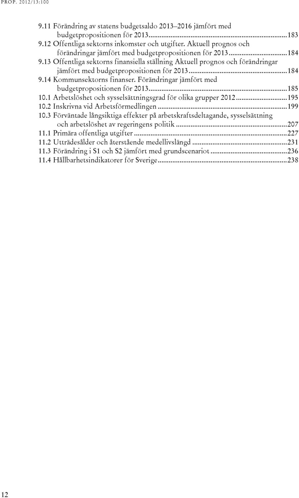 13 Offentliga sektorns finansiella ställning 14 Kommunsektorns finanser. Förändringar jämfört med budgetpropositionen för 2013... 185 10.1 Arbetslöshet och sysselsättningsgrad för olika grupper 2012.