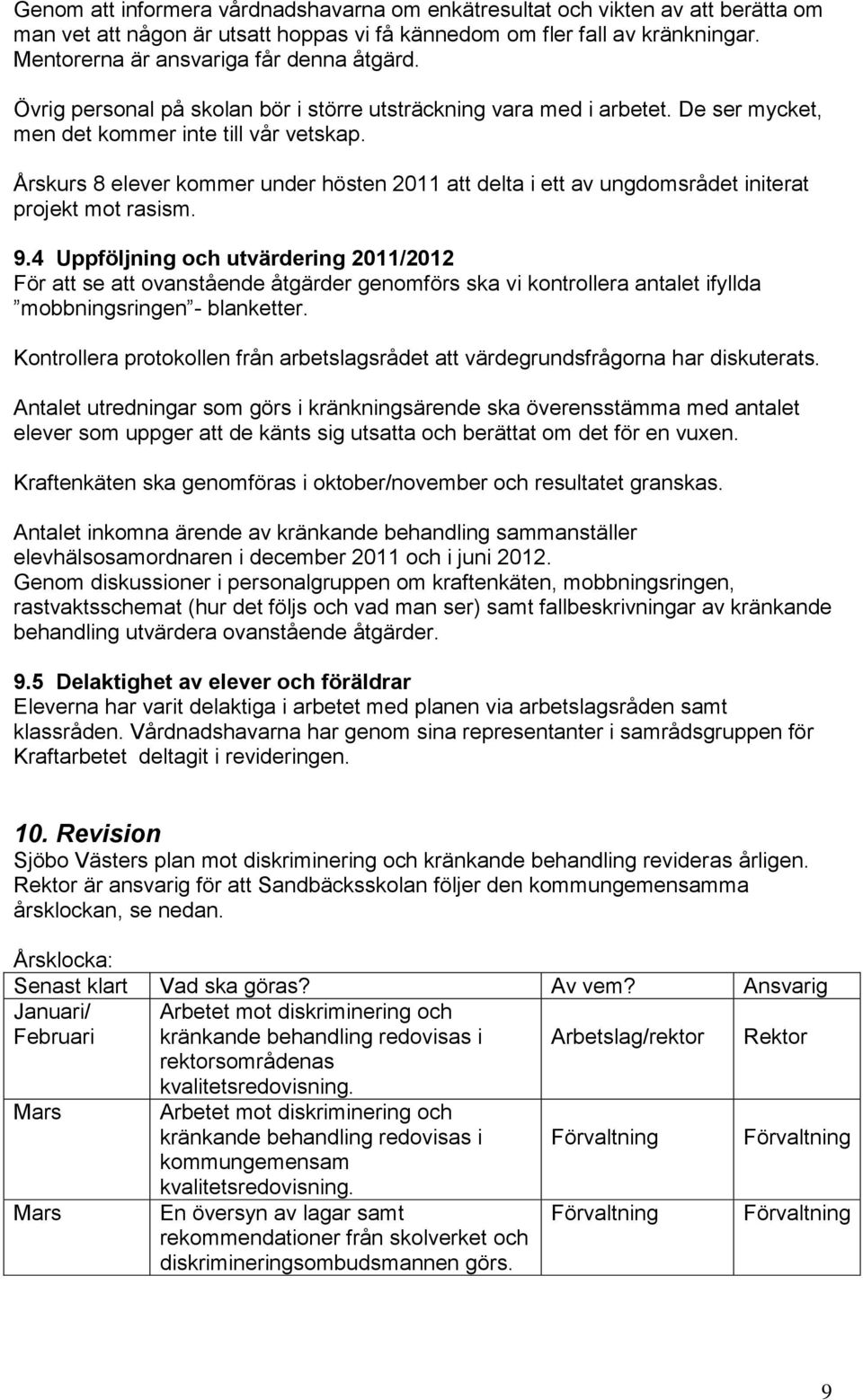 Årskurs 8 elever kommer under hösten 2011 att delta i ett av ungdomsrådet initerat projekt mot rasism. 9.