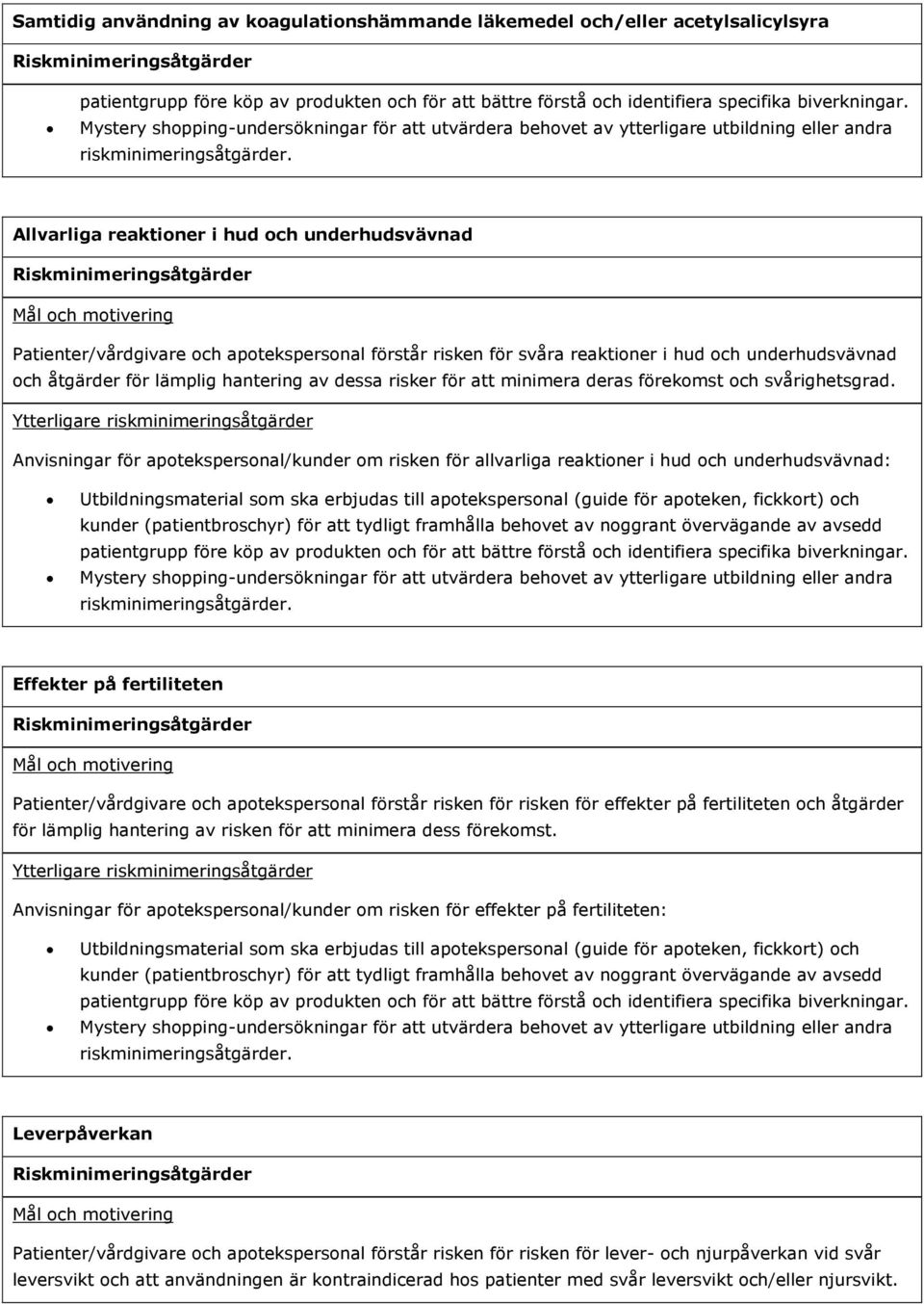 Anvisningar för apotekspersonal/kunder om risken för allvarliga reaktioner i hud och underhudsvävnad: Effekter på fertiliteten Patienter/vårdgivare och apotekspersonal förstår risken för risken för