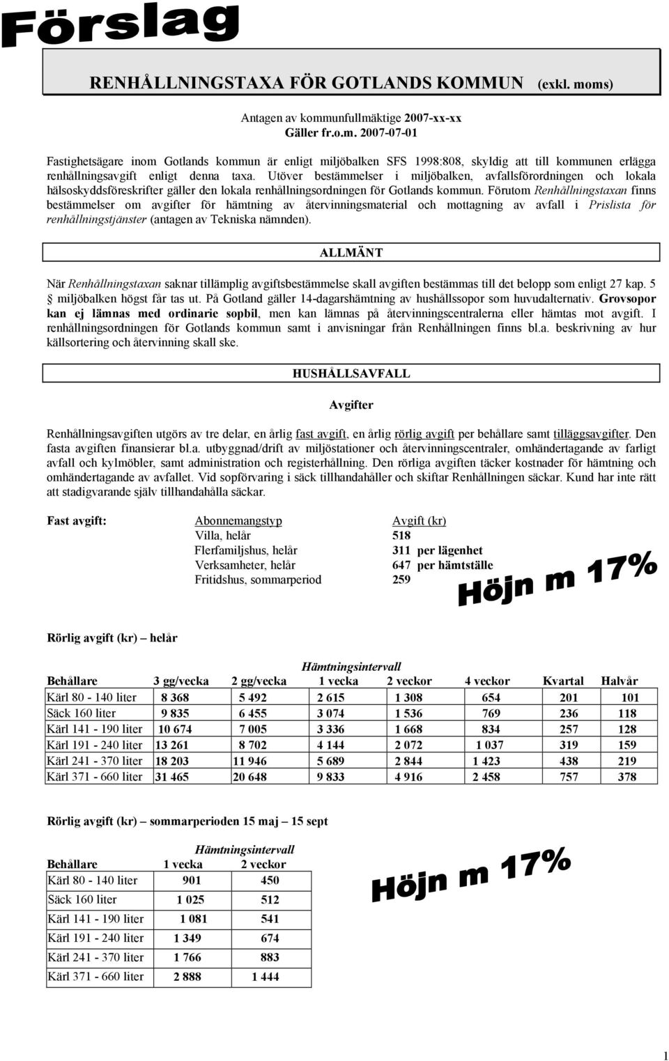 Utöver bestämmelser i miljöbalken, avfallsförordningen och lokala hälsoskyddsföreskrifter gäller den lokala renhållningsordningen för Gotlands kommun.