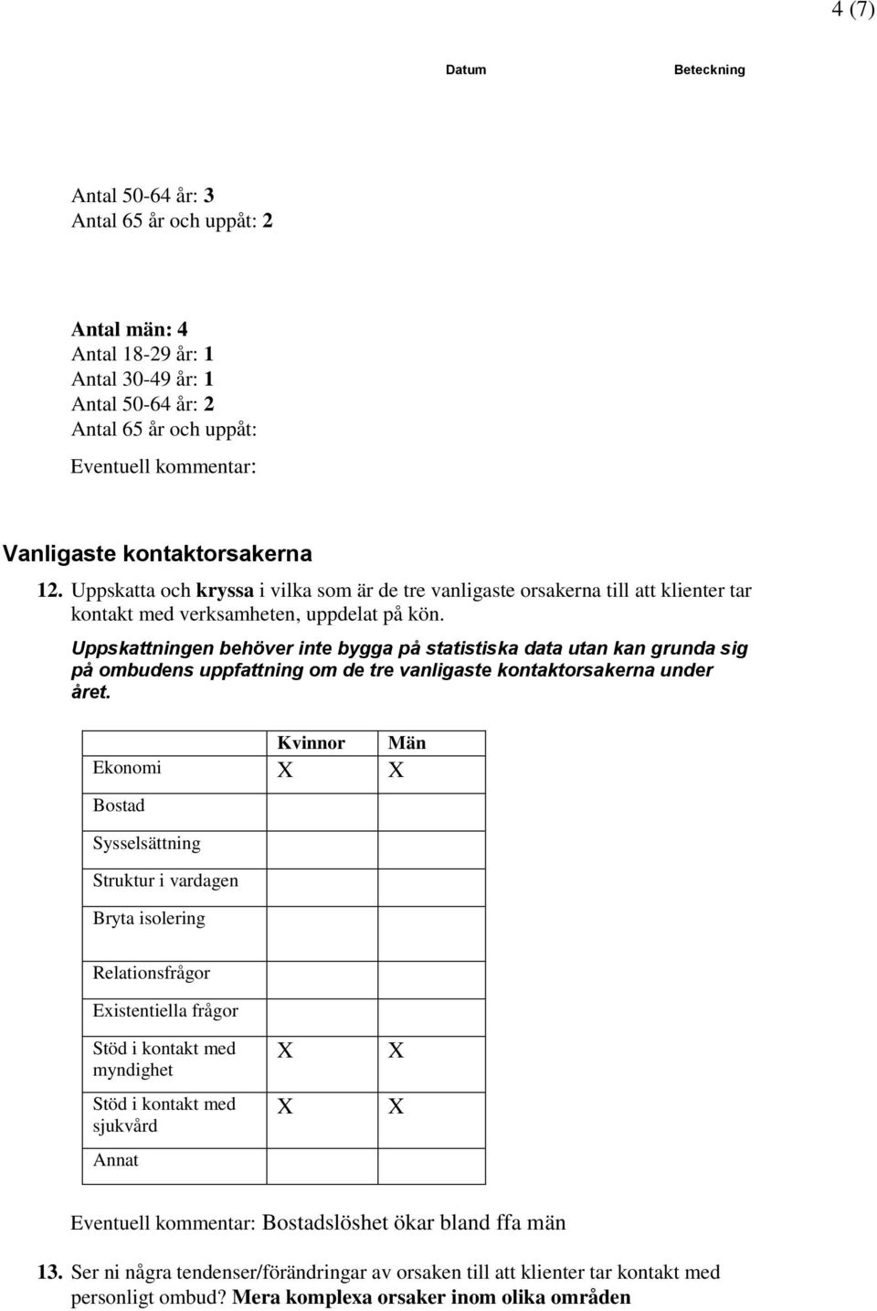 Uppskattningen behöver inte bygga på statistiska data utan kan grunda sig på ombudens uppfattning om de tre vanligaste kontaktorsakerna under året.