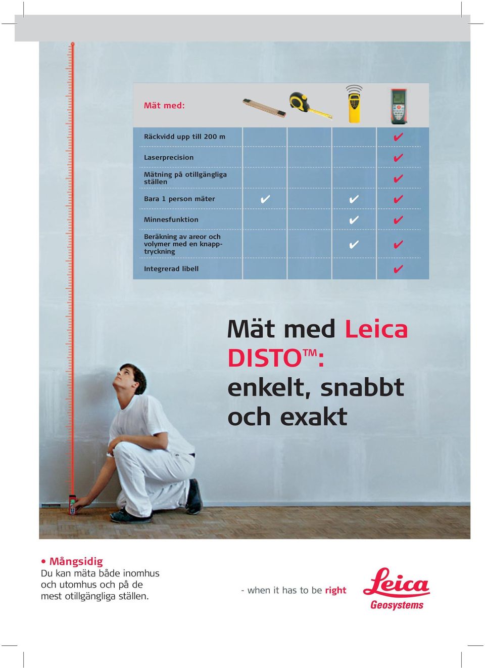 knapptryckning Integrerad libell Mät med Leica DISTO TM : enkelt, snabbt och