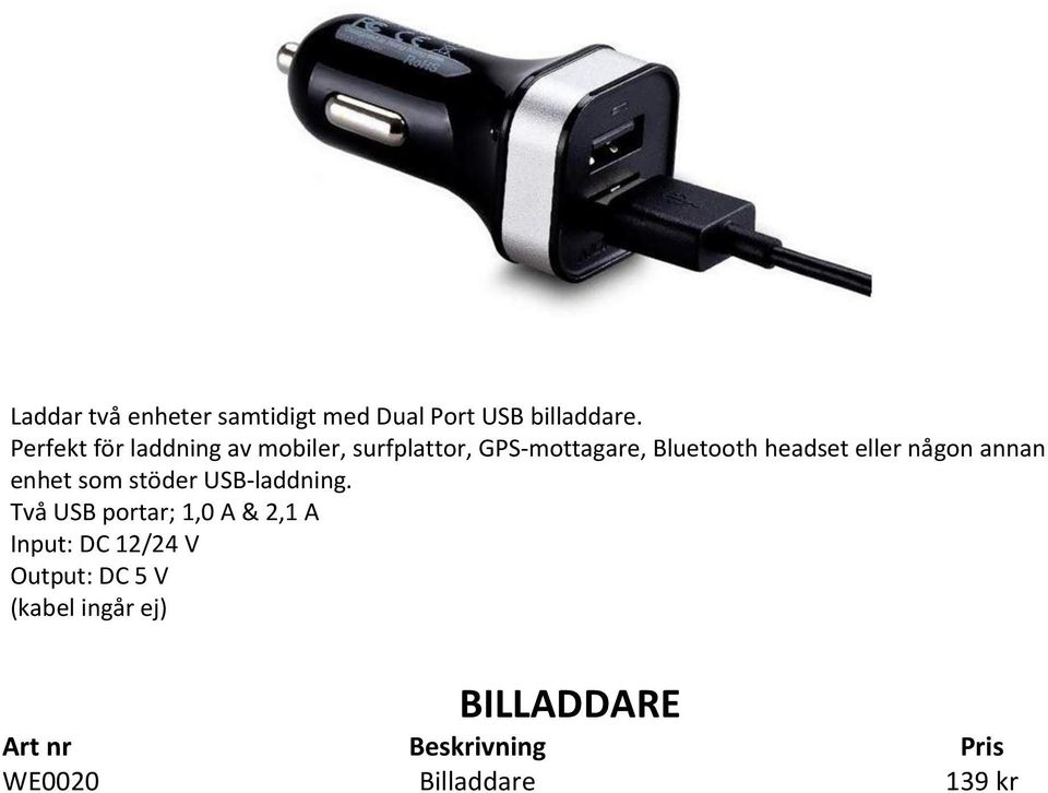 headset eller någon annan enhet som stöder USB-laddning.