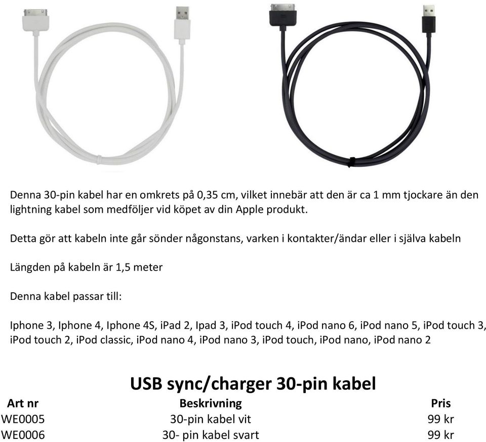 Detta gör att kabeln inte går sönder någonstans, varken i kontakter/ändar eller i själva kabeln Längden på kabeln är 1,5 meter Denna kabel passar