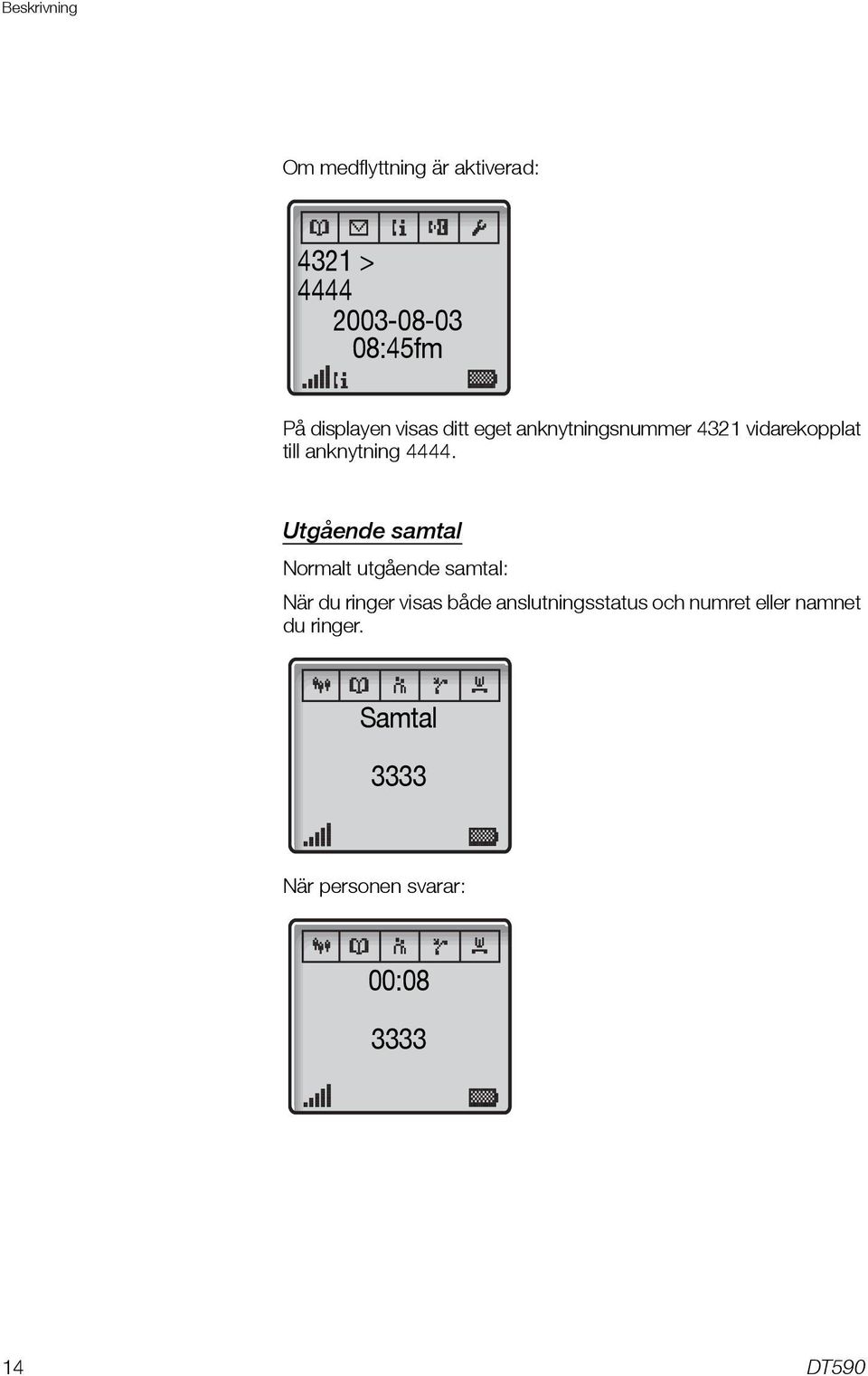 4444. Utgående samtal Normalt utgående samtal: När du ringer visas både