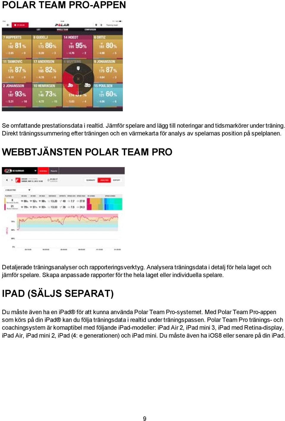 Analysera träningsdata i detalj för hela laget och jämför spelare. Skapa anpassade rapporter för the hela laget eller individuella spelare.