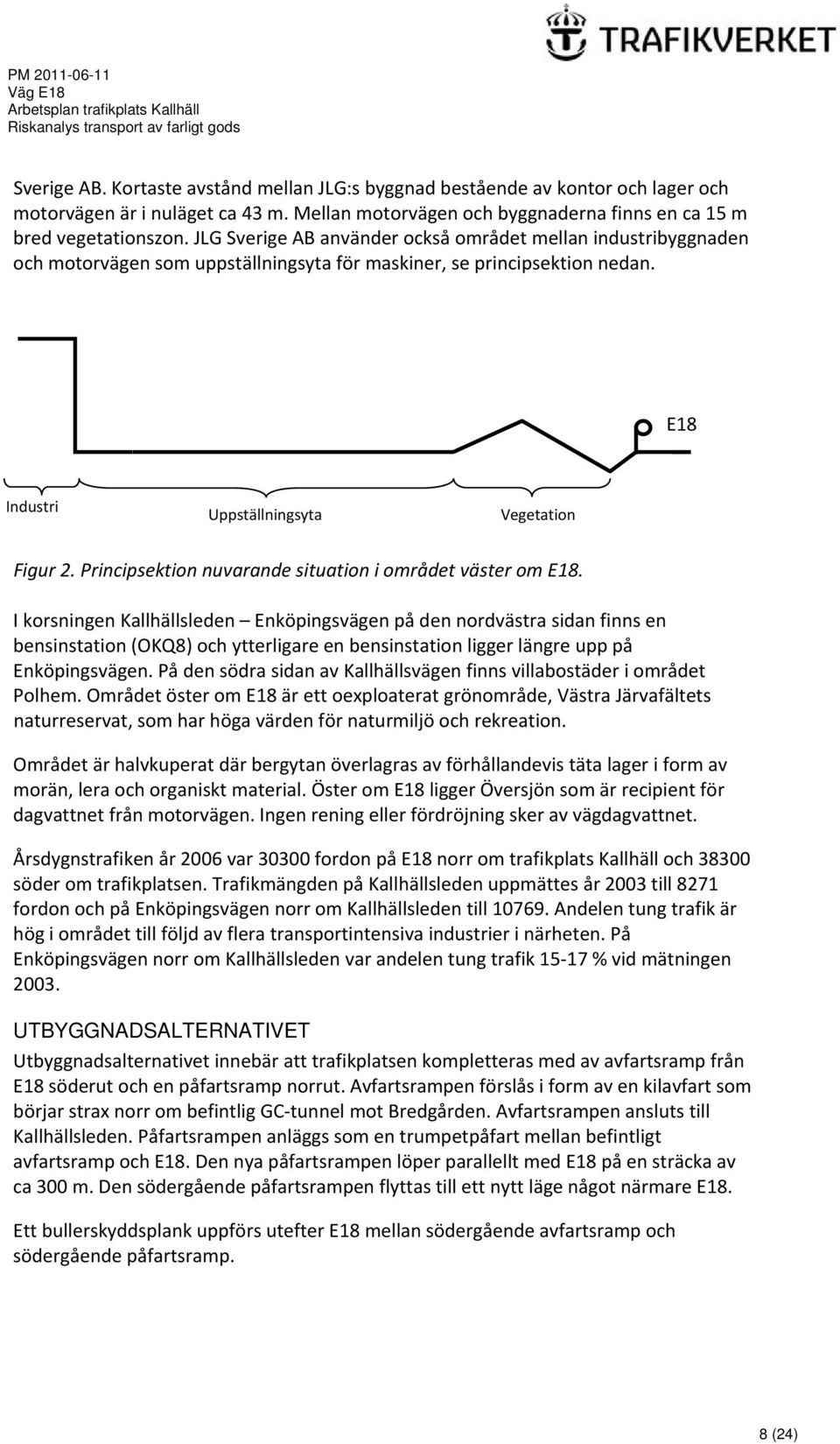 Principsektion nuvarande situation i området väster om E18.