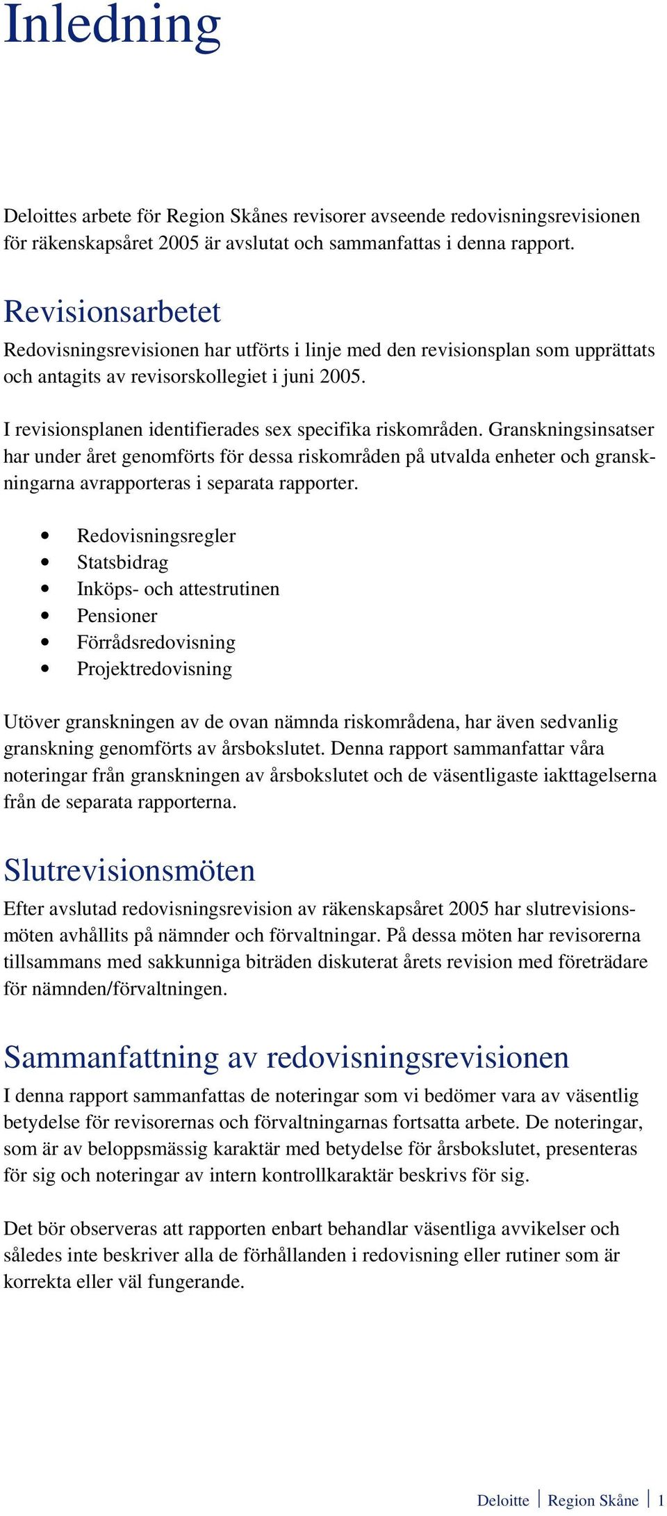 I revisionsplanen identifierades sex specifika riskområden.