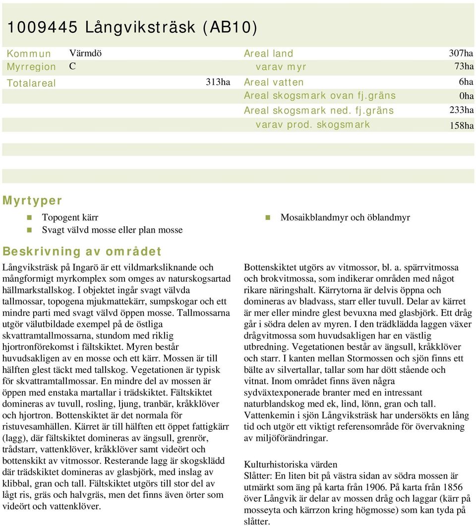 omges av naturskogsartad hällmarkstallskog. I objektet ingår svagt välvda tallmossar, topogena mjukmattekärr, sumpskogar och ett mindre parti med svagt välvd öppen mosse.