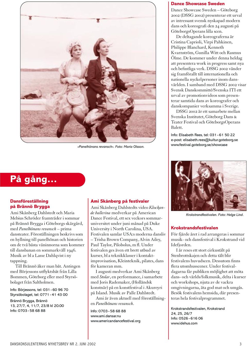 De kommer under denna heldag att presentera work in progress samt nya och befintliga verk. DSSG 2002 vänder sig framförallt till internationella och nationella nyckelpersoner inom dansvärlden.