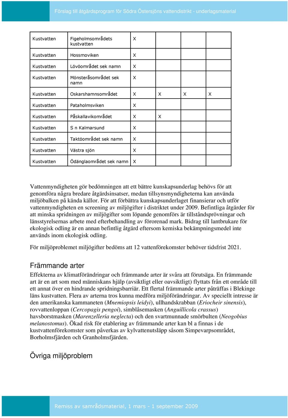 bedömningen att ett bättre kunskapsunderlag behövs för att genomföra några bredare åtgärdsinsatser, medan tillsynsmyndigheterna kan använda miljöbalken på kända källor.