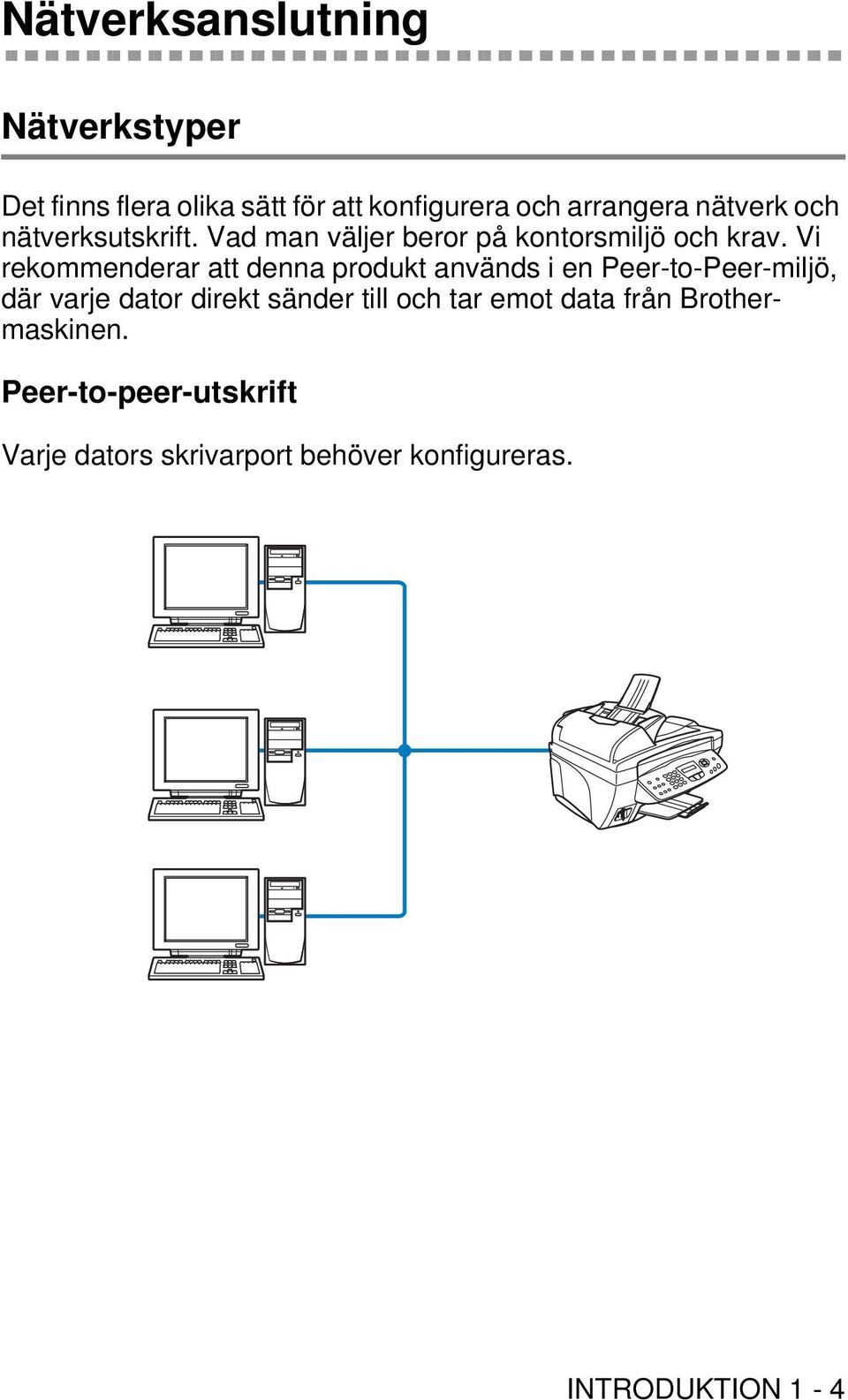 Vi rekommenderar att denna produkt används i en Peer-to-Peer-miljö, där varje dator direkt sänder