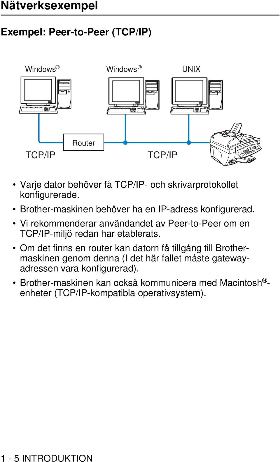 Vi rekommenderar användandet av Peer-to-Peer om en TCP/IP-miljö redan har etablerats.